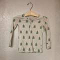 Front view of Forever French Baby stone beige hooded henley tshirt with Christmas tree print for toddler girls