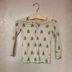 Front view of Forever French Baby stone beige hooded henley tshirt with Christmas tree print for toddler girls