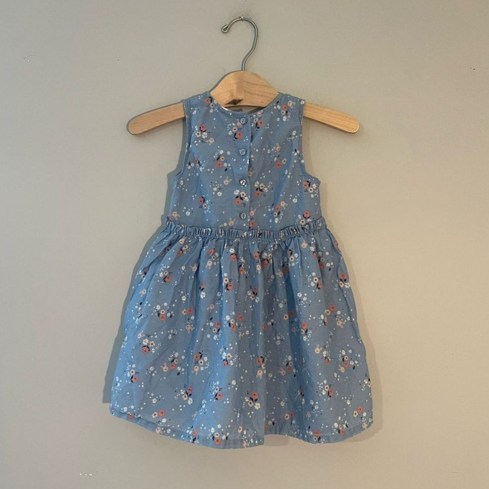 Back view of H&M blue floral dress with button closure for toddler girls size 18-24 months