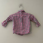 Back view of Janie and Jack pink navy and white gingham check button-up shirt for baby boys 6-12 months