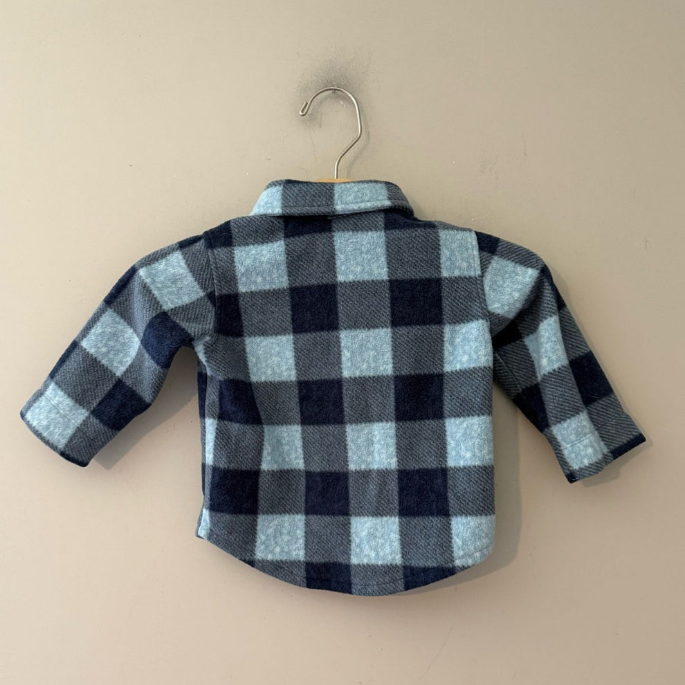 Back view of Old Navy navy and light blue buffalo check fleece shacket for baby boys 6-12M