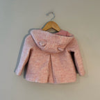 Back view of Zara BabyGirl blush pink hooded coat with bear ear hood detail and back box pleat for girls 18-24 months