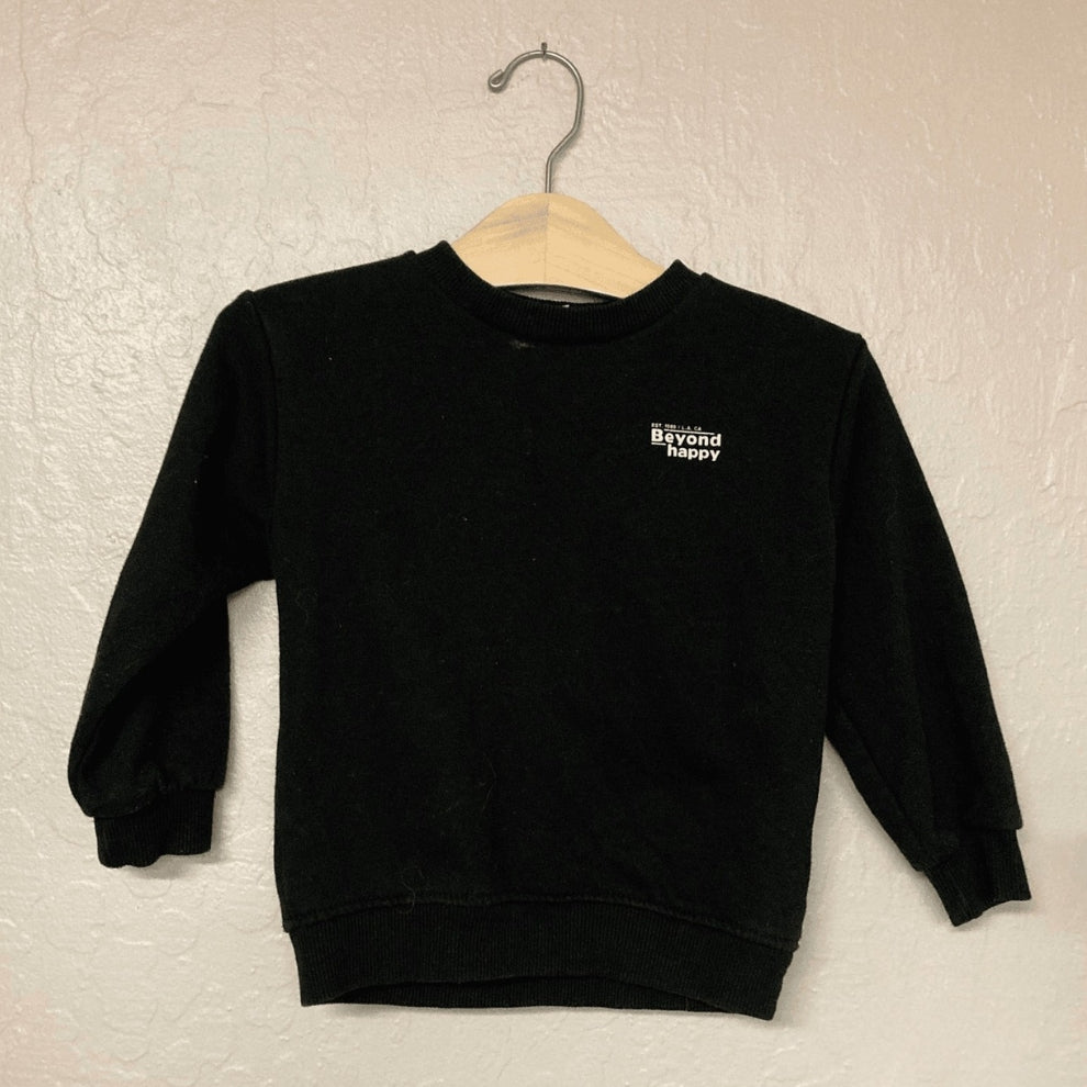 Zara black sweatshirt featuring Beyond Happy text graphic on chest for toddler boys