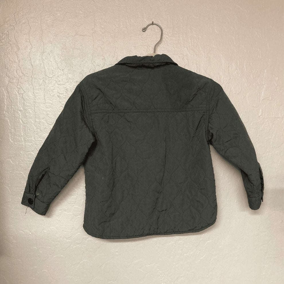 Back view of Zara lightweight puffer jacket in washed charcoal gray for toddler boys