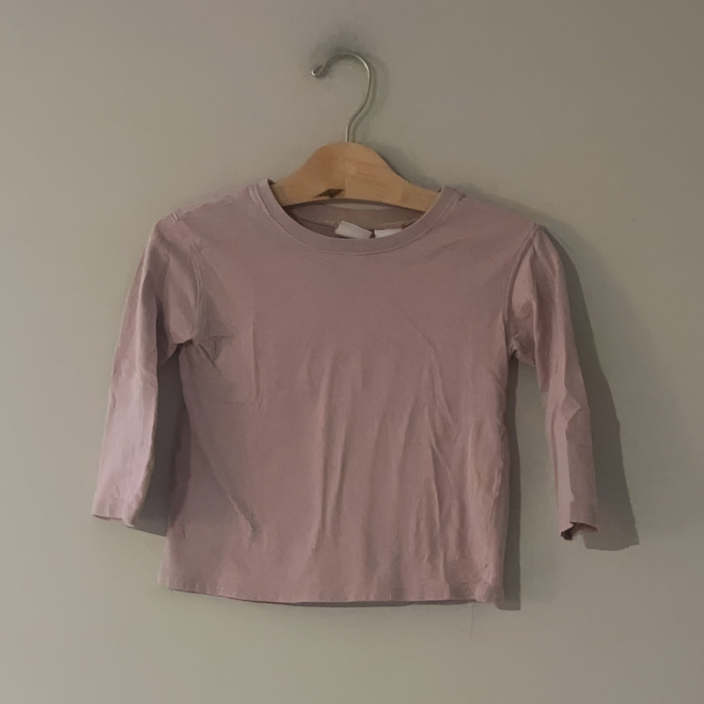Front view of Zara mauve purple long-sleeve t-shirt with puff sleeves for toddler girls