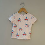 Back view of Zara white short-sleeve all-over cherry print graphic t-shirt for girls size 3 years